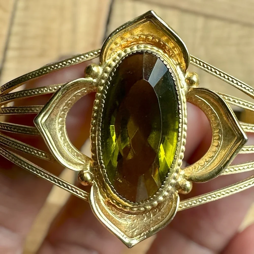 VTG Art Deco Whiting Davis Bracelet 6 Inch Signed Green Glass Gold Plated Rare